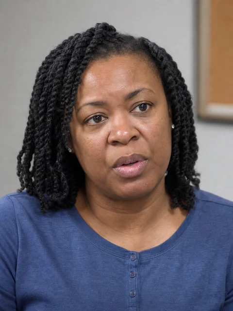A woman with natural twists speaking during a conversation